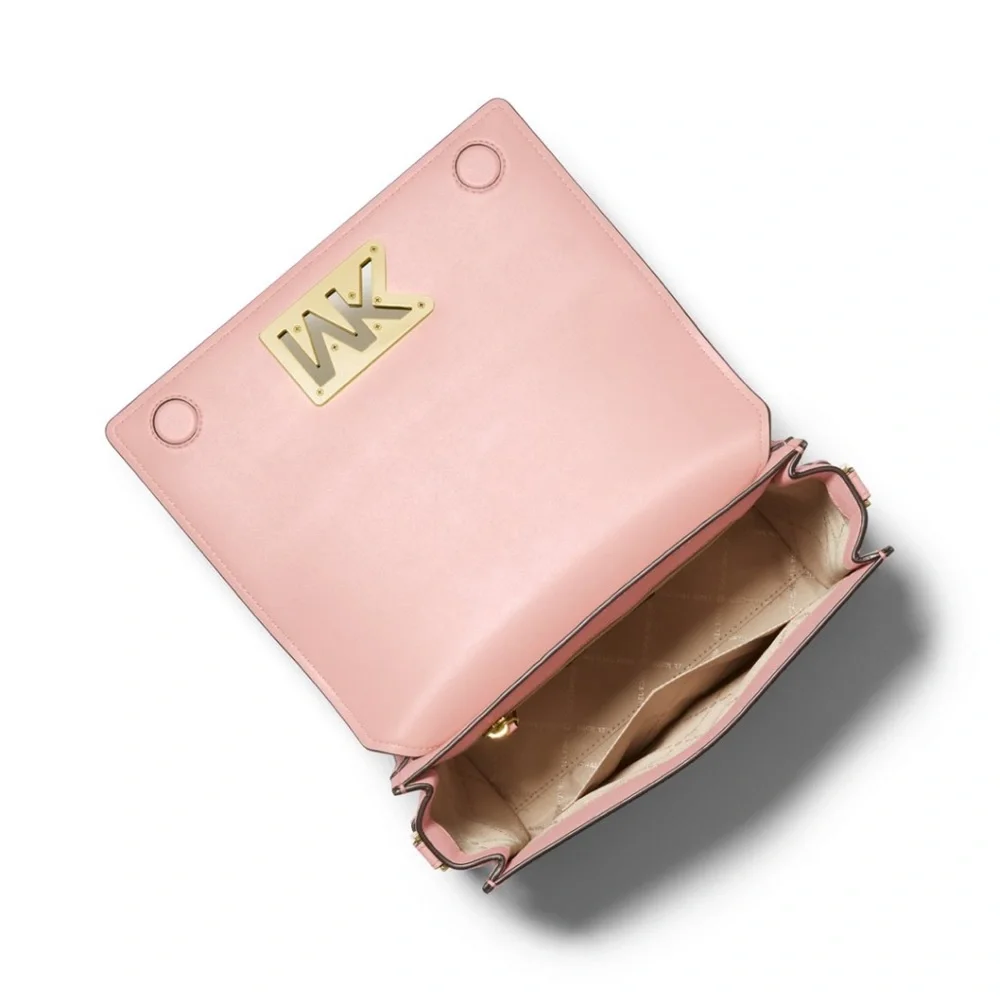 MICHAEL MICHAEL KORS Mimi Medium Leather Messenger Crossbody Bag Powder Blush